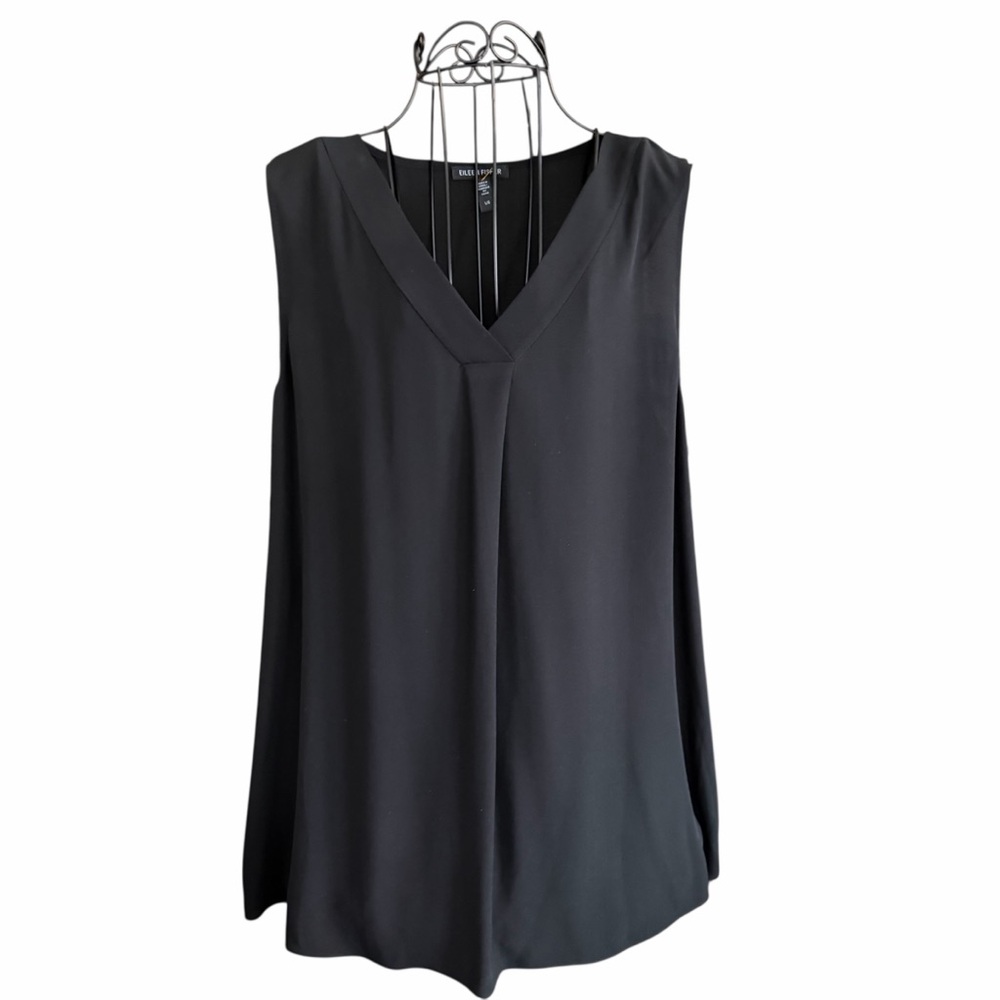 EILEEN FISHER Black 100% Silk V-neck Longline Tank Top Blouse Women's size L